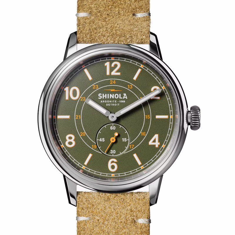 Shinola 42mm Traveler Olive Pine Green Subsecond Watch S0120247329 Quartz