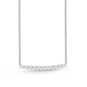 Memoire 18k White Gold Slight Curve Diamond Bar Necklace