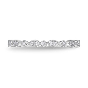 Memoire 18k White Gold Vintage Pear Illusion and Round Stackable Diamond Band