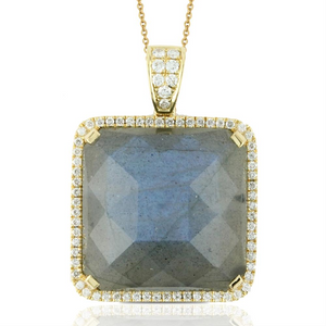 Doves Labradorite & Diamond Square Yellow Gold Pendant Necklace