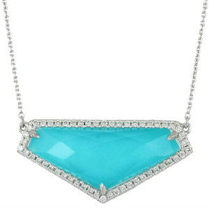 Doves "St. Barth's Blue" Triangle Turquoise & White Topaz Pendant Necklace with Diamonds