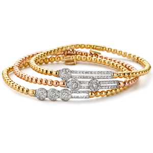 Hulchi Belluni Fidget Bracelet with Three Pave Diamond Moveable Stations Rose Gold Stretch Stackable