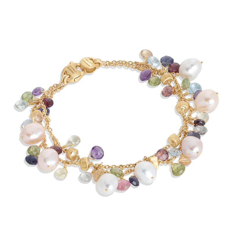 Marco Bicego Paradise Collection 18K Yellow Gold Mixed Gemstone and Pearl Double Strand Bracelet