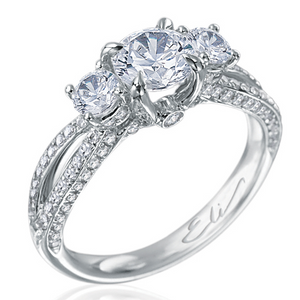 Esplanade Round Diamond Three Stone Platinum Engagement Ring