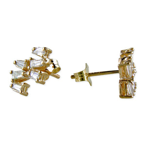 Baguette Diamond 14K Yellow Gold Popcorn Stud Earrings