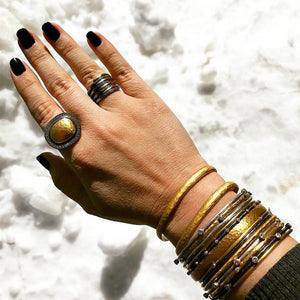 Lika Behar "Stockholm" Diamond Cuff Hand Hammered Bracelet Silver & 24K Gold