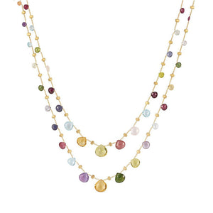Marco Bicego 18 karat yellow gold double wave Paradise necklace with multi-colored semi-precious stones CB1871 MIX01
