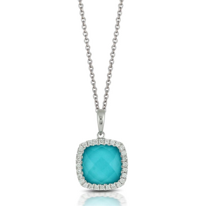 Doves "St. Barth's Blue" Turquoise & Diamond Cushion White Gold Pendant Necklace