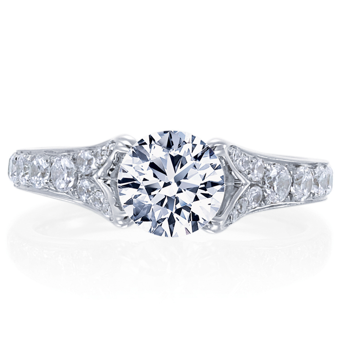 Nouveau Round Diamond Platinum Engagement Ring Pave