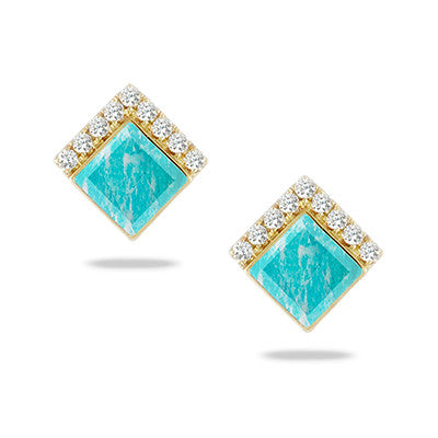 Doves 18K Yellow Gold Diamond Amazonite Doublet Earrings 