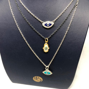 Lika Behar Evil Eye Hamsa Necklace Turquoise Enamel Sterling Silver 24K Gold