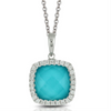 Doves "St. Barth's Blue" Turquoise & Diamond Cushion White Gold Pendant Necklace