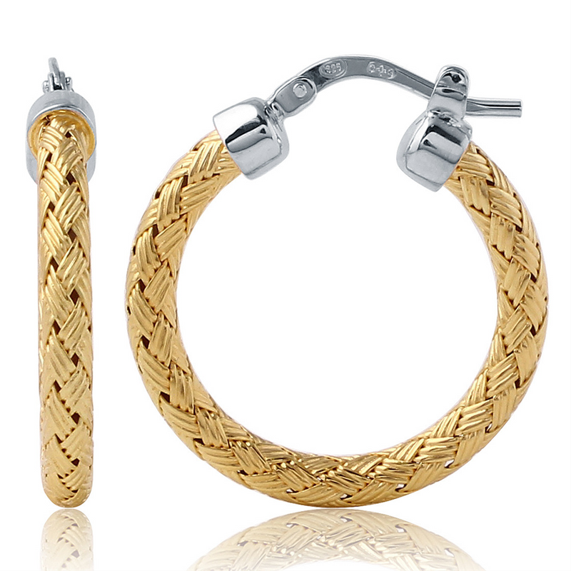 Charles Garnier 25mm Sterling Silver Milan Mesh Hoop Earrings With an 18k Yellow Gold Finish