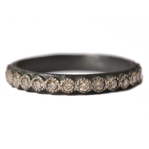 Armenta Blackened Champagne Diamond Stackable Oxidized Silver Eternity Band Ring