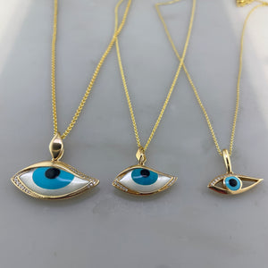 Kabana Kalo Mati 14K Yellow Gold Blue Evil Eye Diamond Pendant with Turquoise Inlay GPCF485OXTMW No Chain