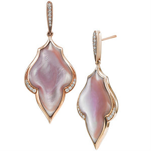 Kabana Pink Mother Pearl Inlay Rose Gold Diamond Earrings necf298mp - Nagi Jewelers