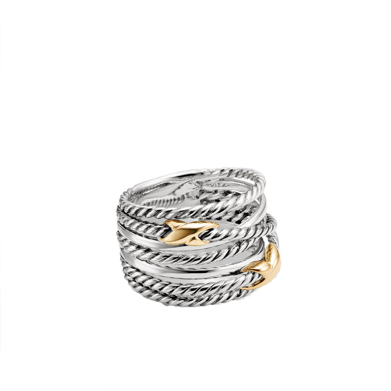 David Yurman Crossover Double X Sterling Silver & 18K Gold Ring