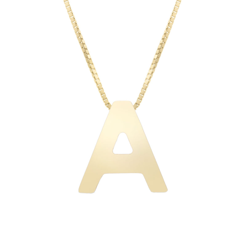 14k Yellow Gold Block Letter Initial Necklace
